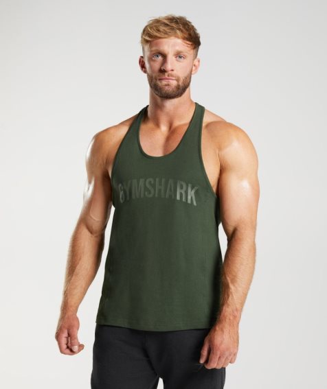 Men's Gymshark Power Stringer Tanks Olive | CA 160AD5